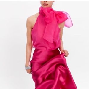 Zara Organza Pink Top with Bow - XS